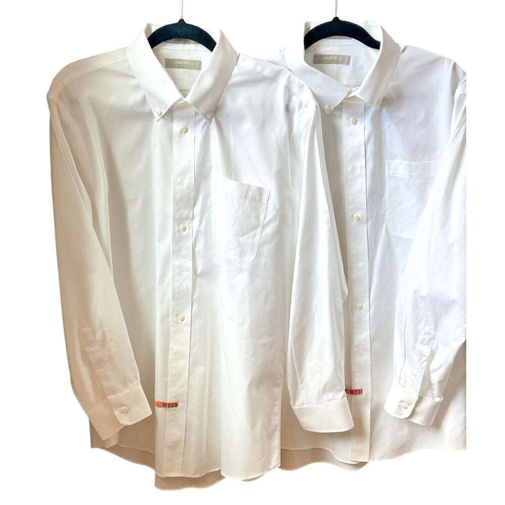 2 Nordstrom Mens 16.5 34 Smart Care Dress Shirts White Cotton Traditional Fit